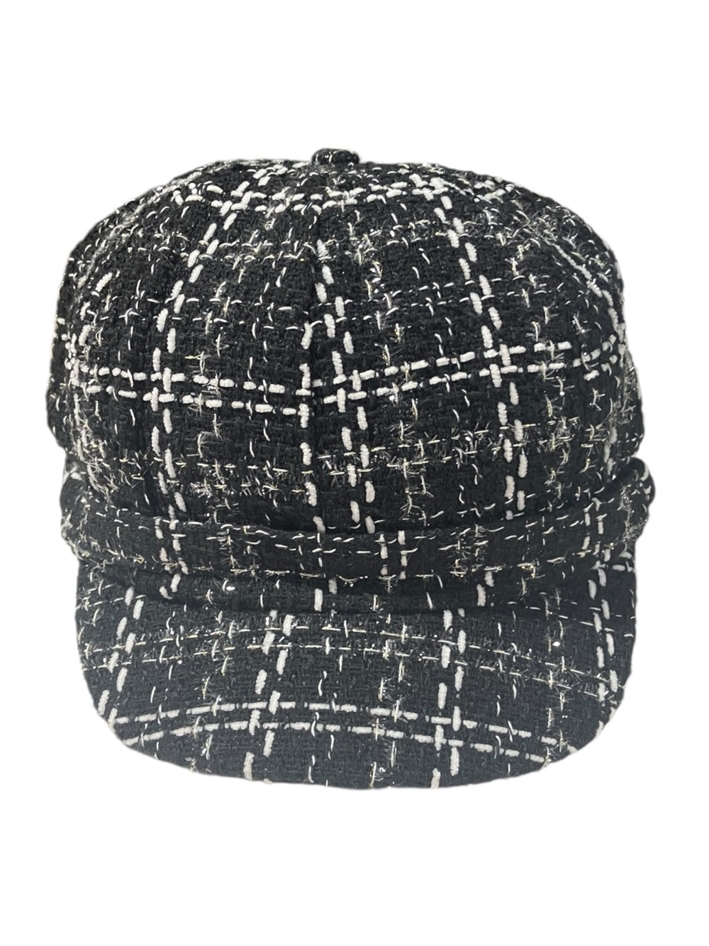 David & Young Black White Tweed Plaid Newsboy Cabbie Cap One Size Y2K Style